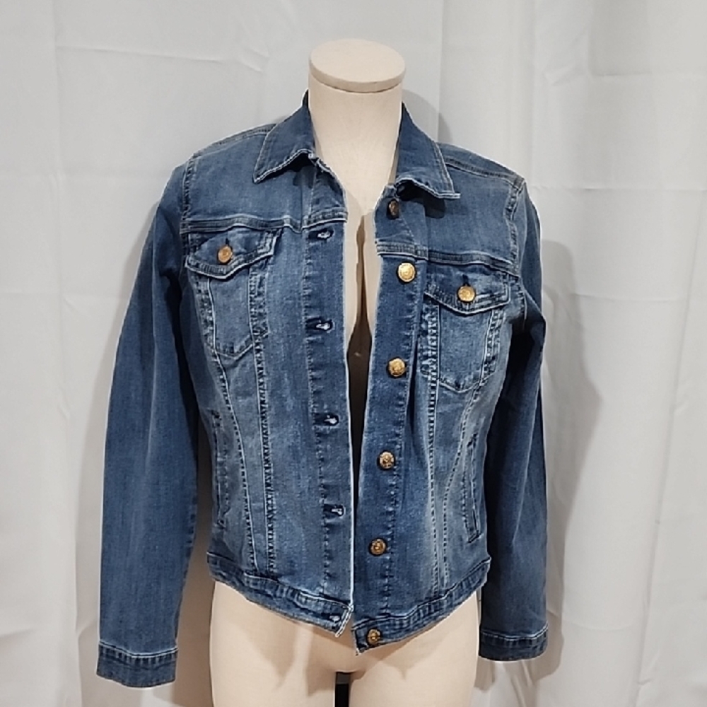 Seven7 Blue Denim Jacket with Gold Accents